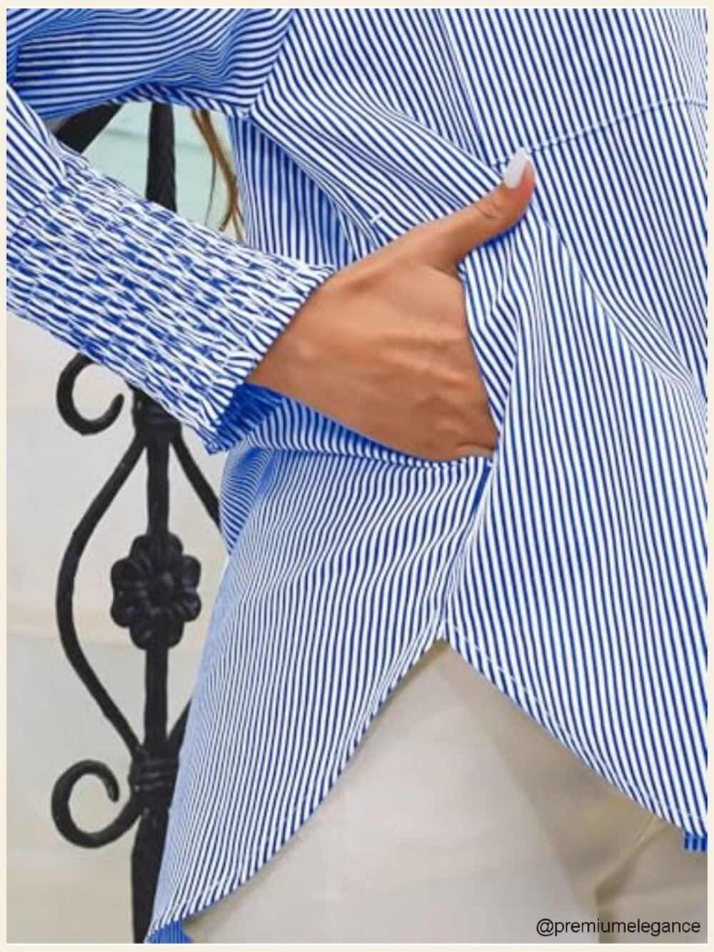 Wrinkle-Resistant Striped Oversized Button Down Blouse - Picture 4 of 6